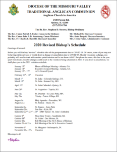 2020 Visitation Schedule (Revised) – Diocese of Missouri Valley